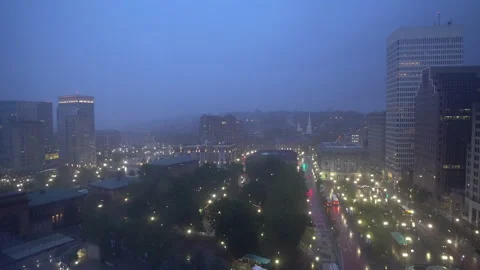 Providence Skyline in a Rain Storm Stock Footage 162053221