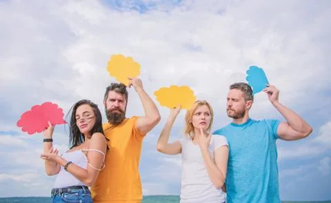 Providing communication support. Friends send messages on comic bubbles Stock Photos