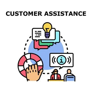 Providing customer assistance, support and problem solving solutions Stock Illustration
