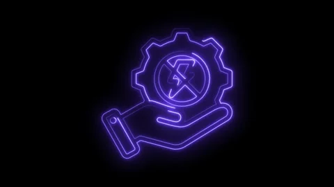 Providing electrical engineering services hand with gear and lightning bolt neon Stock Footage 330777374