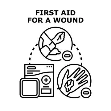 Providing first aid treatment for a bleeding wound Stock Illustration
