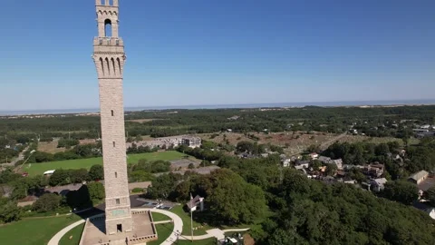 Provincetown Pilgrams Monument Pull Back Stock Footage 219962607