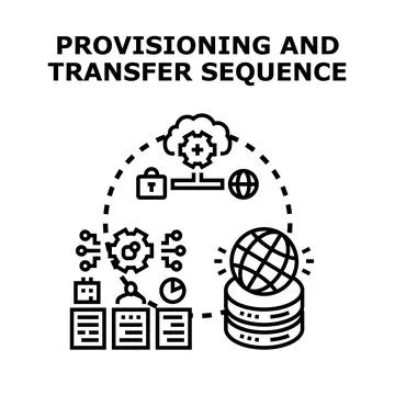 Provisioning and transferring cloud data sequence concept Stock Illustration