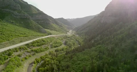 Provo River and 189 (Provo Canyon Road) Aerial Stock Footage 138180437