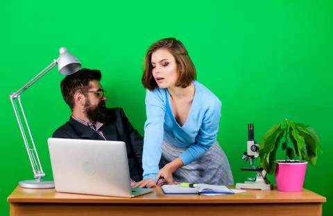 Provocation concept. Private lesson. Flirting with teacher. Student sensual sexy Stock Photos