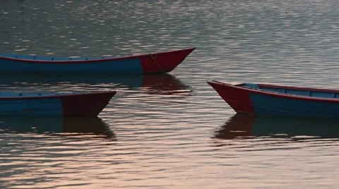 Prows of moored boats Stock Footage 62087471