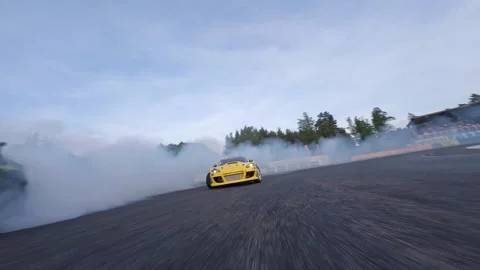Proximity FPV Drone Front Shot of High Performance Tandem Drift Stock Footage 336101596