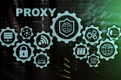 Proxy server. Cyber security. Concept of network security on virtual screen 写真素材