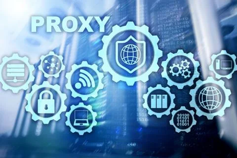 Proxy server. Cyber security. Concept of network security on virtual screen Stock Photos