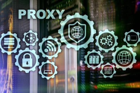 Proxy server. Cyber security. Concept of network security on virtual screen.  Stock Photos