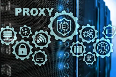 Proxy server. Cyber security. Concept of network security on virtual screen.. Stock Photos