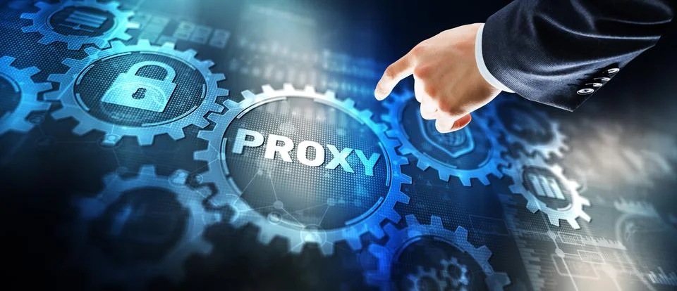 Proxy server. Internet Cyber security network concept on virtual screen Stock Photos