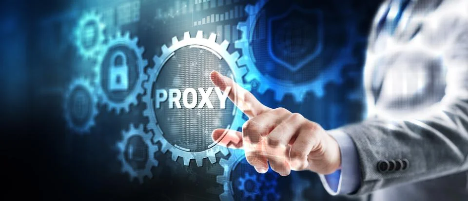 Proxy server. Internet Cyber security network concept on virtual screen Stock Photos