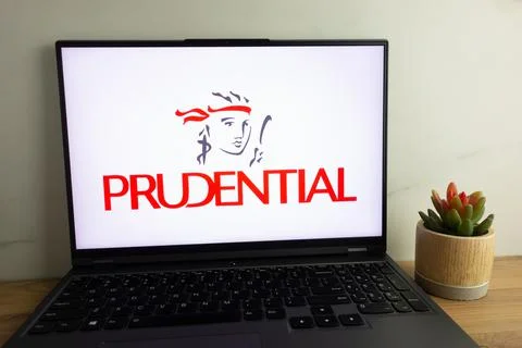Prudential plc logo on laptop Stock Photos