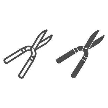 Pruner line and solid icon, Garden and gardening concept, Pruning scissors sign Stock Illustration