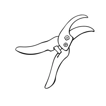 Pruner, pruning shears. Hand drawn outline vector illustration in doodle styl Stock Illustration