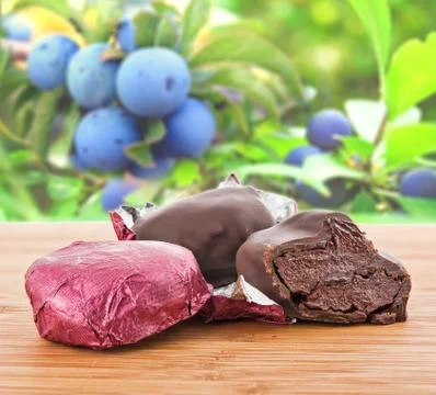 Prunes in chocolate Stock Photos