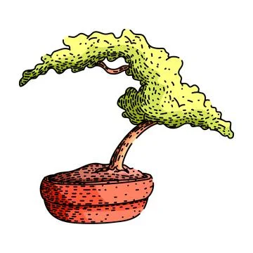 Pruning bonzai tree sketch hand drawn vector Illustrazione stock