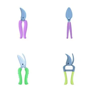 Pruning scissors icons set cartoon vector. Various garden secateurs Stock Illustration