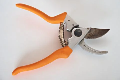 Pruning secateurs, close-up on a white background Stock Photos