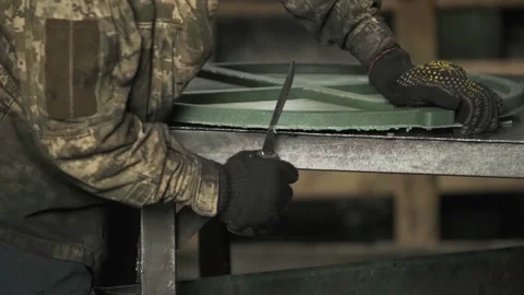 Pruning of sewer hatches on the factory. recycled plastic. Stock Footage 165083647
