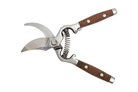 Pruning shear with wood handle isolated on white background. Garden tool fo.. Foto stock