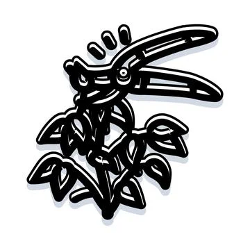 Pruning shears cutting a plant black and white illustration Stock Illustration
