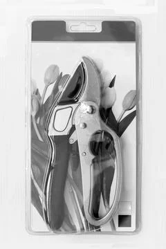 Pruning shears in hanging package isolated on white background Ilustración de archivo