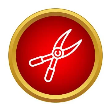 Pruning shears icon in red circle representing gardening Illustrazione stock