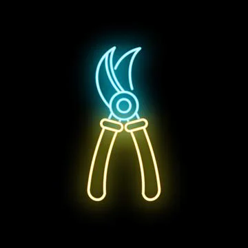 Pruning shears neon light icon on black Stock Illustration