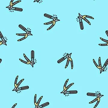 Pruning shears sharpening garden maintenance vector seamless pattern Stock Illustration