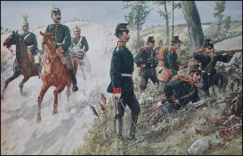 Prussian Army Guardsmen in the Line of Fire Riding Feldjaeger Line Hunters 스톡 일러스트