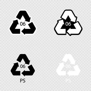 PS 06 recycling code symbol. Plastic recycling polystyrene sign set. Stock Illustration