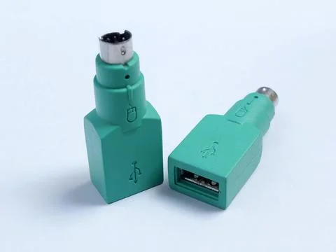 PS2 to USB adapter, Mouse connector on white background Fotos de archivo