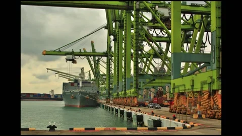 PSA Pasir Panjang Terminal Dockside Unloading Containers Stock Footage 191393036