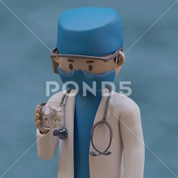 Psd 3d illustration of dentist with jar of teeth PSD-Vorlage