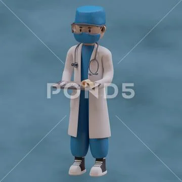 Psd 3d illustration of surgeon preparing for surgery PSD Template