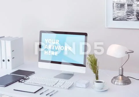 PSD artwork template on desktop screen PSD Template