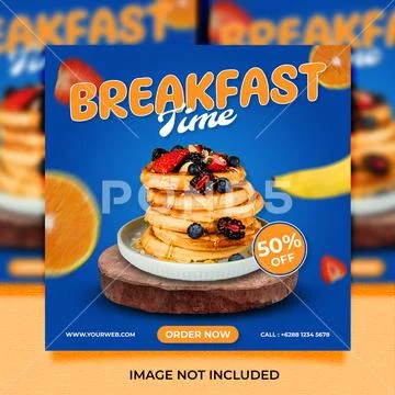 PSD Breakfast Time Food for Social Media Template PSD Template