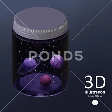 Psd jar with planets icon isolated 3d render illustration PSD Template