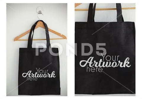 PSD template of black bag on hanger against white wall PSD Template