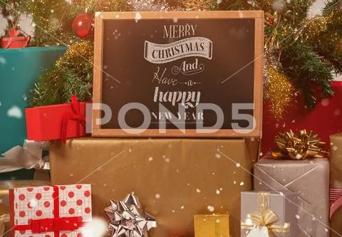 PSD template of blackboard with presents and Christmas tree PSD Template