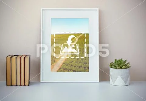 PSD template of books, picture frame and pot plant in office Modello PSD