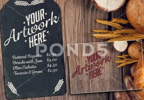 PSD template of bread on wood PSD Template