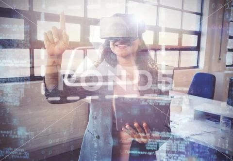 PSD template of business executive holding digital tablet while using virtual PSDテンプレート