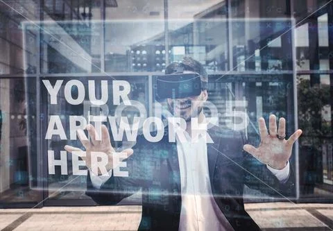 PSD template of businessman using virtual reality headset Plantilla PSD