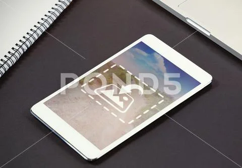 PSD template of laptop, digital tablet and diary on grey background PSD Template