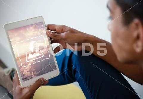 PSD template of male executive using digital tablet in office PSD Template