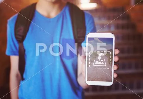 PSD template of man showing mobile phone PSD Template
