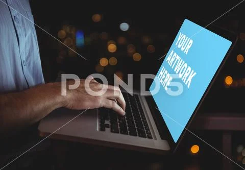 PSD template of man using laptop PSD Template